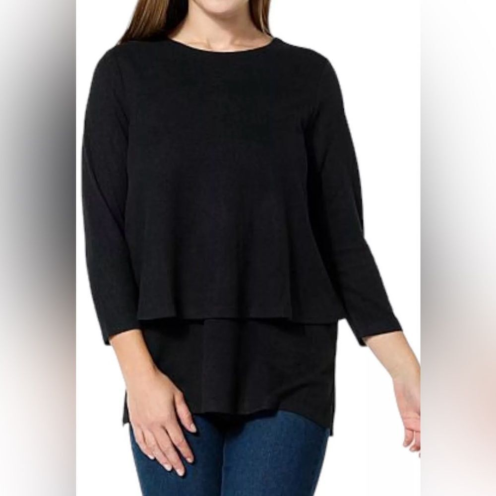 ‼️5/$25‼️ DG2 by Diane Gilman Women's Top Blouse Pullover Double Layered Black